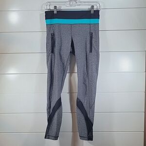 Lululemon Run: Inspire Crop II Black/ Teal Size 6